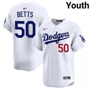 Mookie Betts #50 White Baseball Jersey | Youth LA Dodgers Premium MLB Uniform BH86xn78