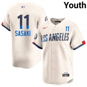 Youth Roki Sasaki #11 Dodgers Cream Elite Baseball Jersey| Stitched Authentic B2L30N57