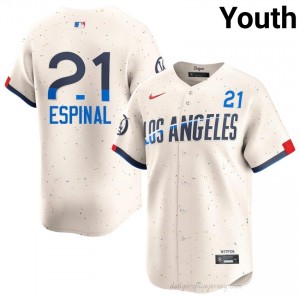 Cream Santiago Espinal #21 Youth Baseball Jersey | Dodgers Limited Edition MLB Player Gear ij6I6068