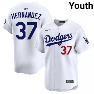 White Teoscar Hernandez #37 Youth Baseball Jersey | LA Dodgers Limited Edition MLB Player Gear A6M83729