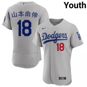 Los Angeles Dodgers Yoshinobu Yamamoto #18 Gray Youth Premium Jersey | MLB Collectible Baseball Uniform Y517SD67