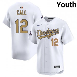 Alex Call #12 2026 Gold Collection White Baseball Jersey | Youth LAD Premium MLB Uniform h83Vv485