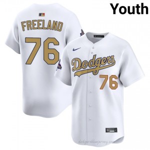 Youth Alex Freeland #76 2026 Gold Collection White Alternate Limited Baseball Jersey | LAD Official MLB Design 756f5u99