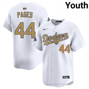 LAD Andy Pages #44 2026 Gold Collection White Youth Premium Jersey | MLB Collectible Baseball Uniform 4164G081
