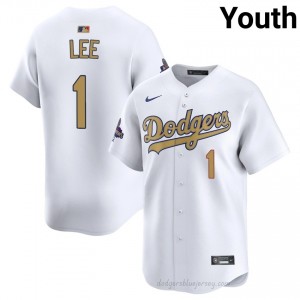 #1 Brandon Lee 2026 Gold Collection White On-Field Style Baseball Jersey | Youth Authentic LAD MLB Apparel 66587239