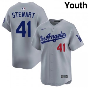 L.A. Dodgers Brock Stewart #41 Grey Youth Premium Jersey | MLB Collectible Baseball Uniform h6161310
