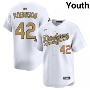 LAD Jackie Robinson #42 2026 Gold Collection White Youth Premium Jersey | MLB Collectible Baseball Uniform T26nTp78