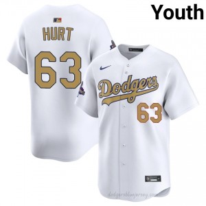 LAD Kyle Hurt #63 2026 Gold Collection White Youth Premium Jersey | MLB Collectible Baseball Uniform 1163fG76
