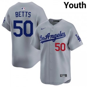 #50 Mookie Betts Grey On-Field Style Baseball Jersey | Youth Authentic L.A. Dodgers MLB Apparel Qb3vq166