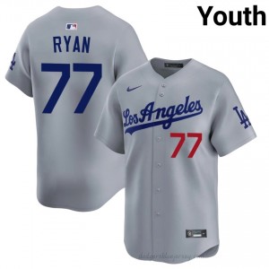 Youth River Ryan #77 L.A. Dodgers Grey Elite Baseball Jersey| Embroidery Authentic 8FvkG465