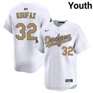 Youth Sandy Koufax #32 2026 Gold Collection White Alternate Limited Baseball Jersey | LAD Official MLB Design Y43vJb74