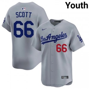 #66 Tanner Scott Grey On-Field Style Baseball Jersey | Youth Authentic L.A. Dodgers MLB Apparel 23m25T86