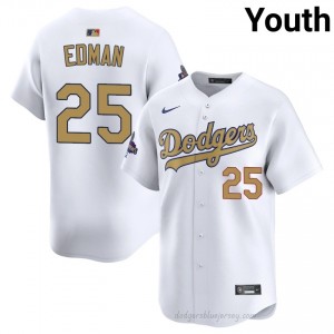LAD Tommy Edman #25 2026 Gold Collection White Youth Premium Jersey | MLB Collectible Baseball Uniform 47oB1278